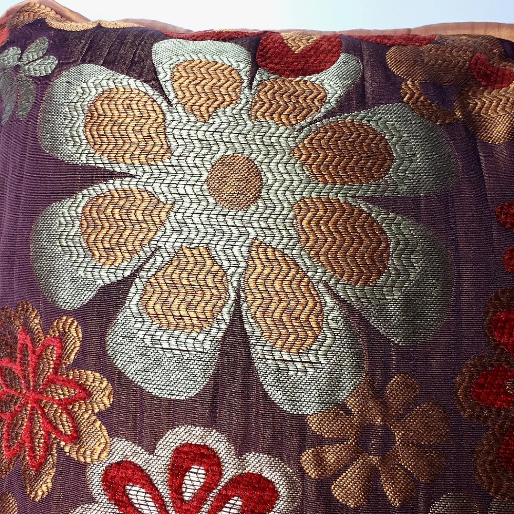 Vtg Tapestry Embroidered Dark Earthy Fall Floral Faux Suede Decorative Pier One